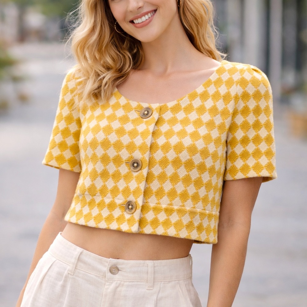 Leifsdottir Mustard Yellow Plaid Crop Top
